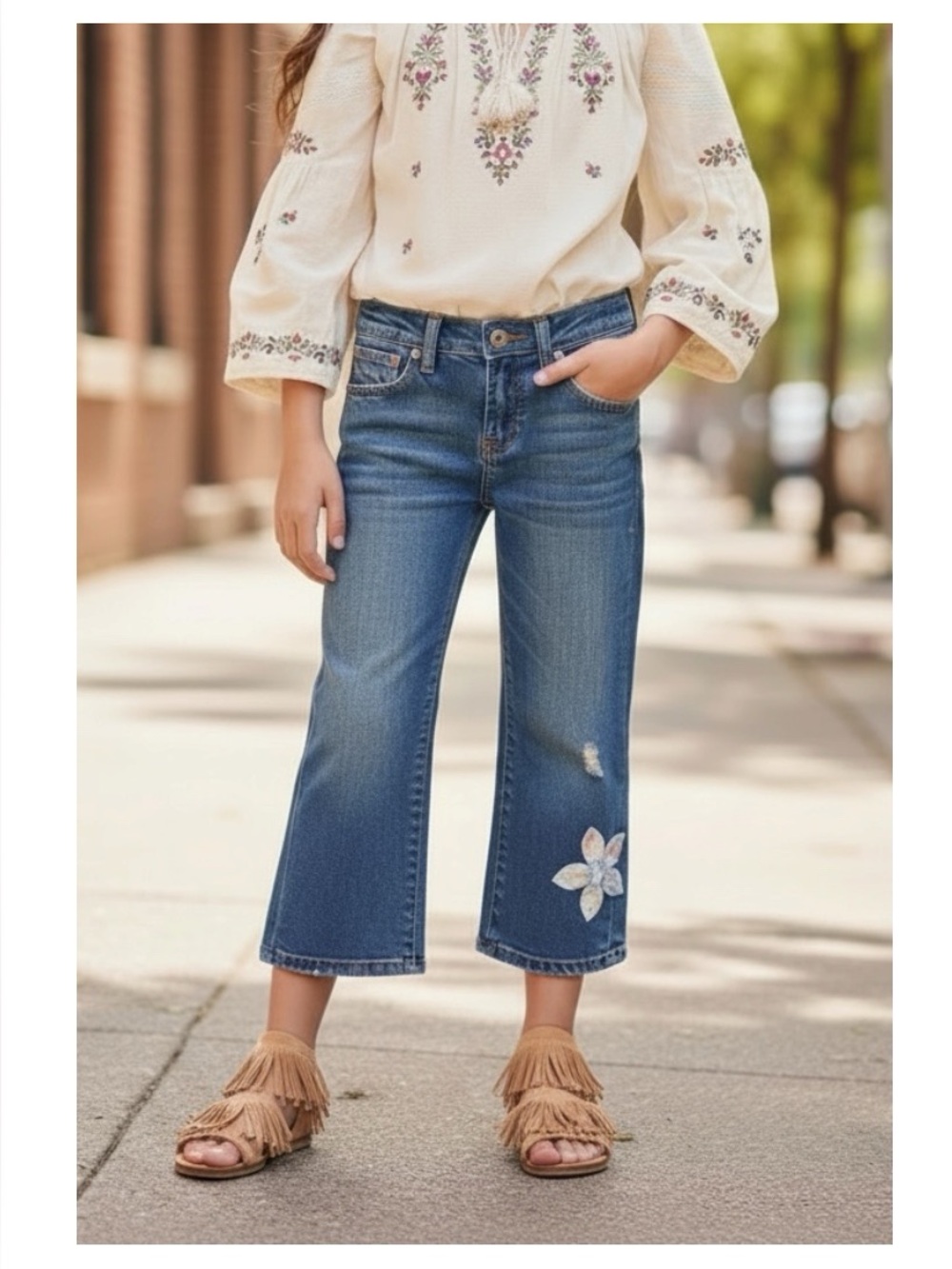 VHTF: new True Religion ʊ Joey Flower Patchwork Crop Denim Jeans ʊ Girls Size 12 - Picture 14 of 16
